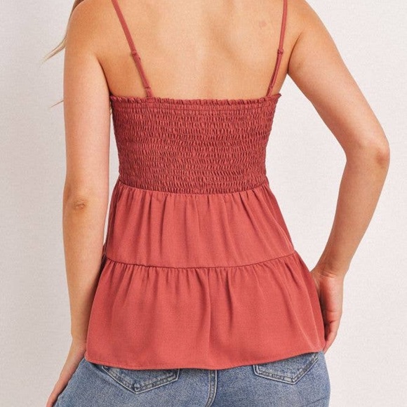 NWT Rust Red Tiered Smocked Bust Spaghetti Strap Tank Top - Picture 5 of 5